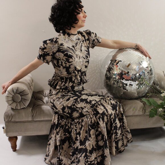 Black & White cotton summer dress with waist ruffle - Picture 1 of 2